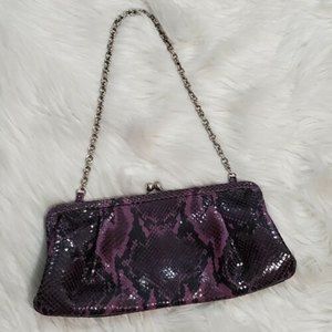 Donald J Pliner Women Snakeskin Python Print Evening Shoulder Bag Purple